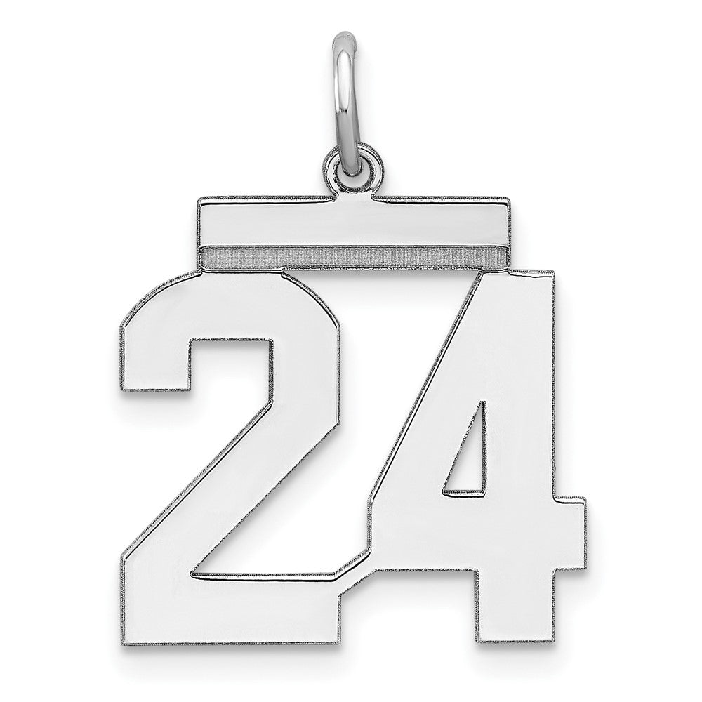 Sterling Silver/Rhodium-plated Polished Number 24 Charm