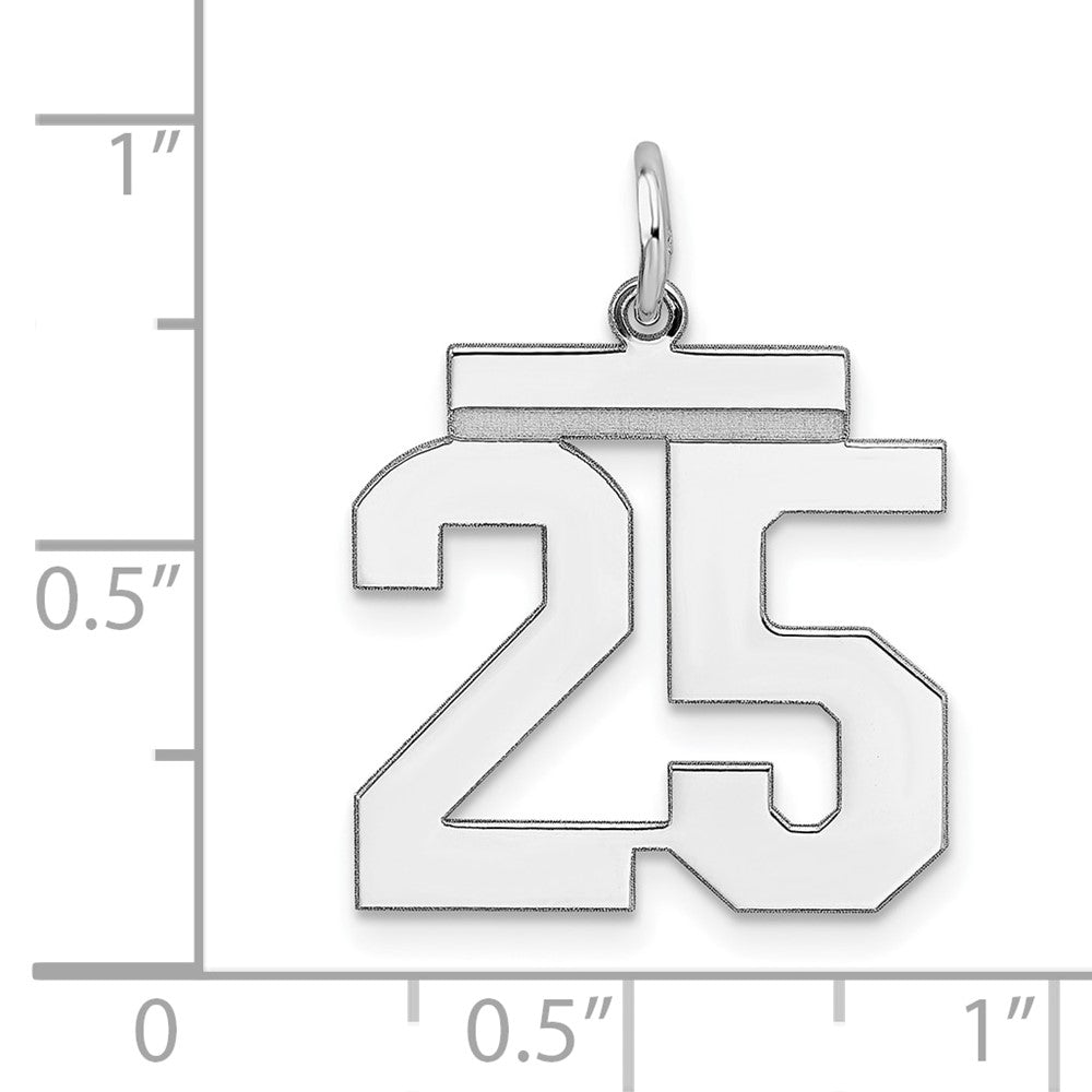Sterling Silver/Rhodium-plated Polished Number 25 Charm