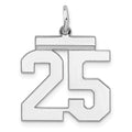 Sterling Silver/Rhodium-plated Polished Number 25 Charm