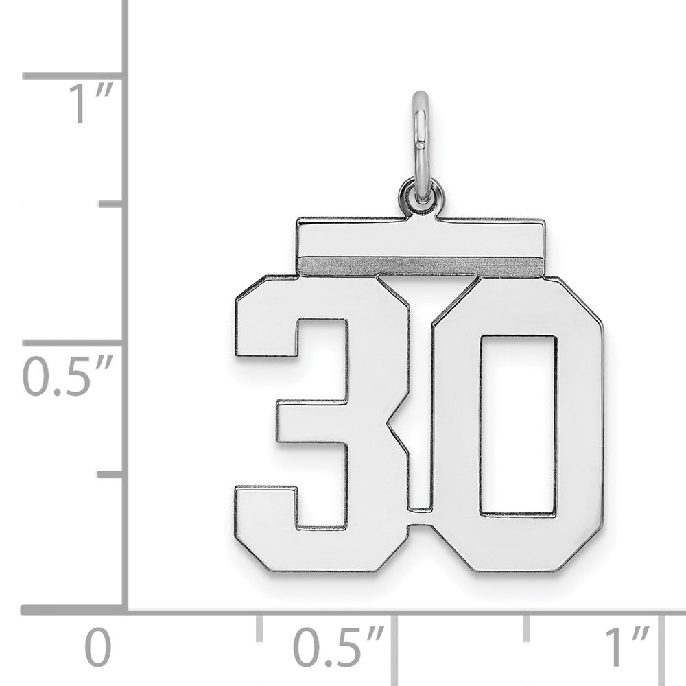 Sterling Silver/Rhodium-plated Polished Number 30 Charm