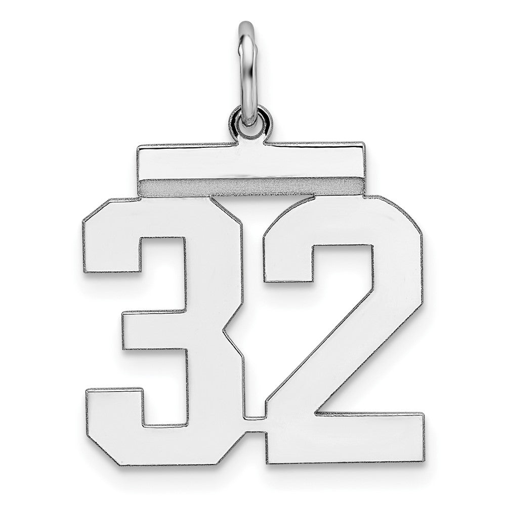 Sterling Silver/Rhodium-plated Polished Number 32 Charm