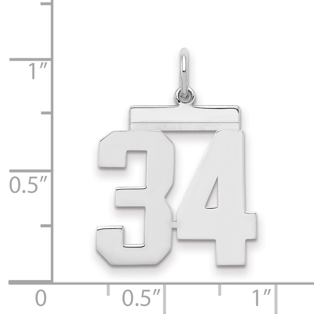 Sterling Silver/Rhodium-plated Polished Number 34 Charm