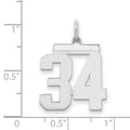 Sterling Silver/Rhodium-plated Polished Number 34 Charm