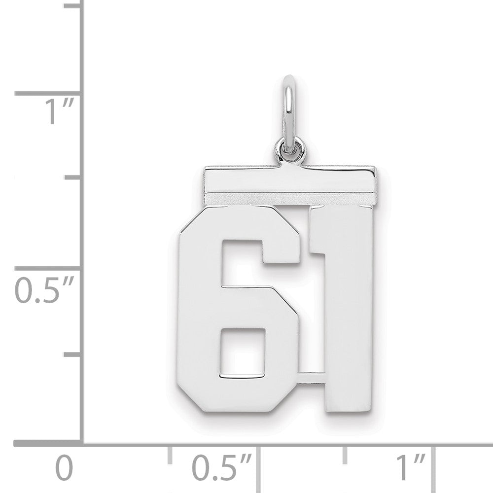 Sterling Silver/Rhodium-plated Polished Number 61 Charm