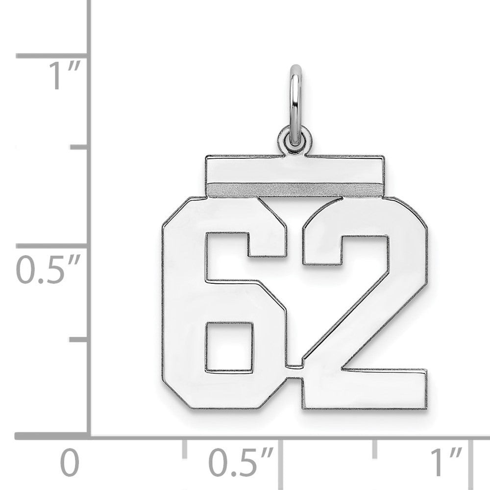 Sterling Silver/Rhodium-plated Polished Number 62 Charm