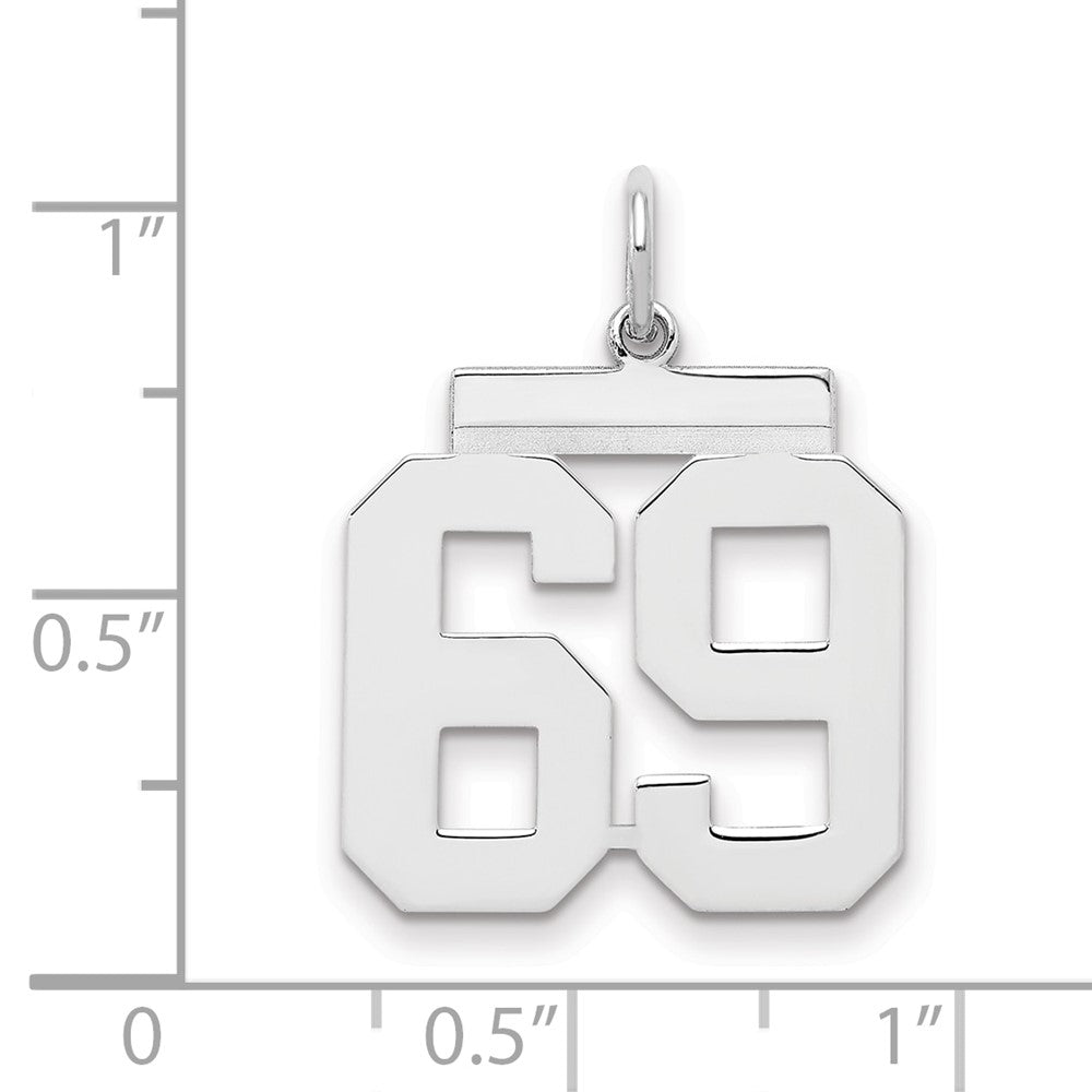 Sterling Silver/Rhodium-plated Polished Number 69 Charm
