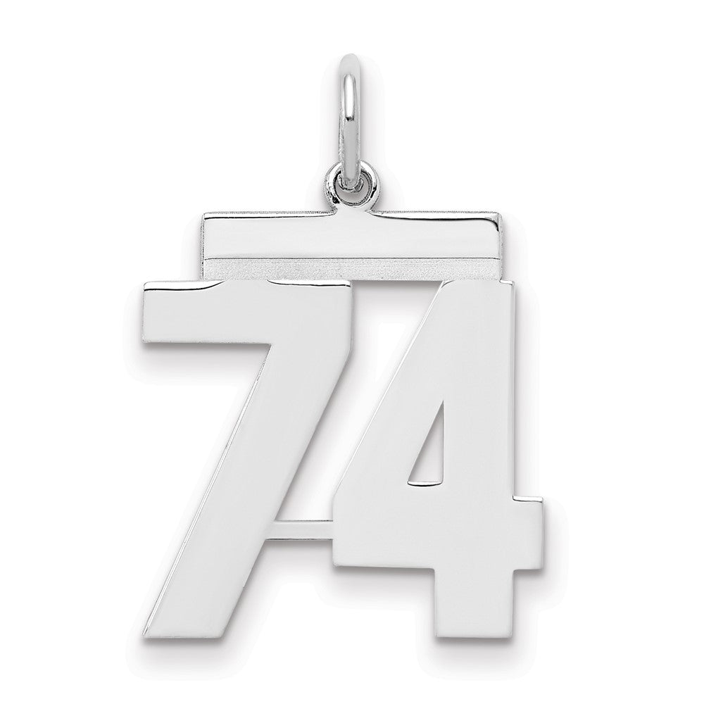 Sterling Silver/Rhodium-plated Polished Number 74 Charm