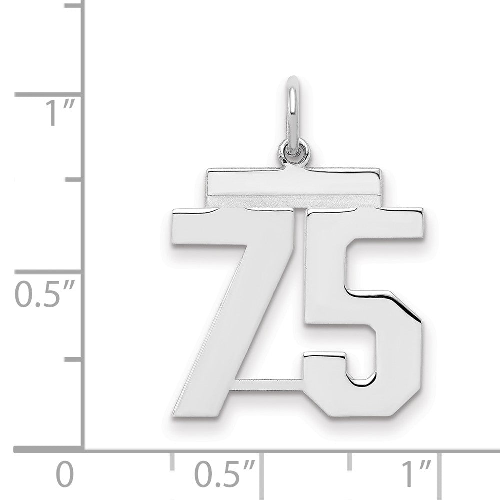 Sterling Silver/Rhodium-plated Polished Number 75 Charm