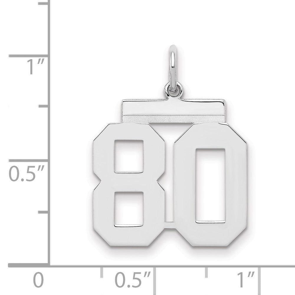 Sterling Silver/Rhodium-plated Polished Number 80 Charm