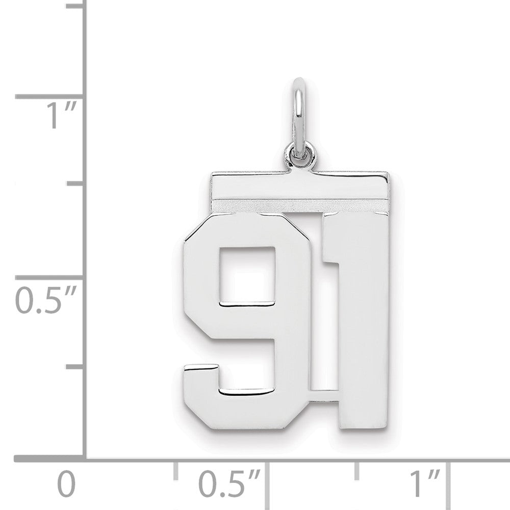 Sterling Silver/Rhodium-plated Polished Number 91 Charm