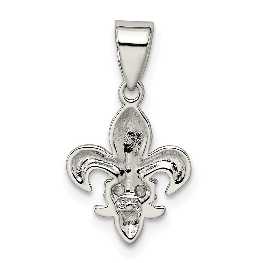 Sterling Silver Rhodium-plated CZ Fleur de Lis Pendant