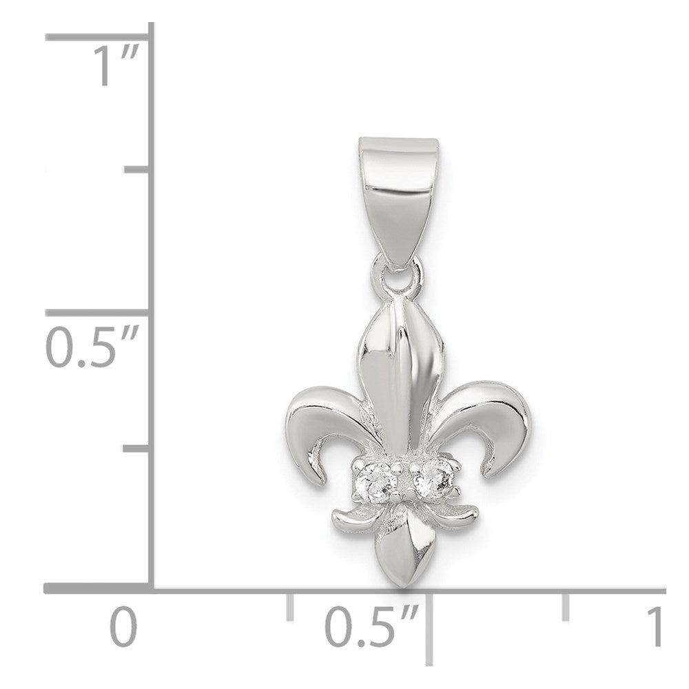 Sterling Silver Rhodium-plated CZ Fleur de Lis Pendant