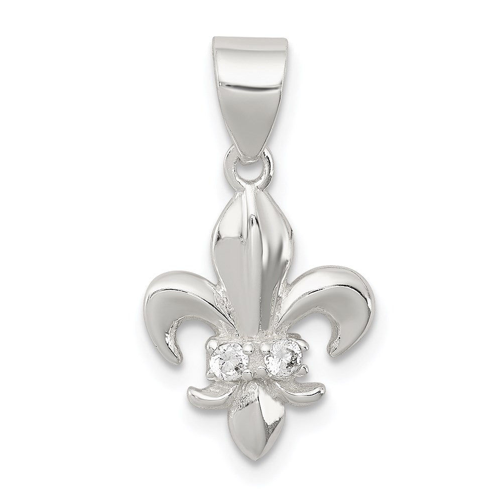 Sterling Silver Rhodium-plated CZ Fleur de Lis Pendant