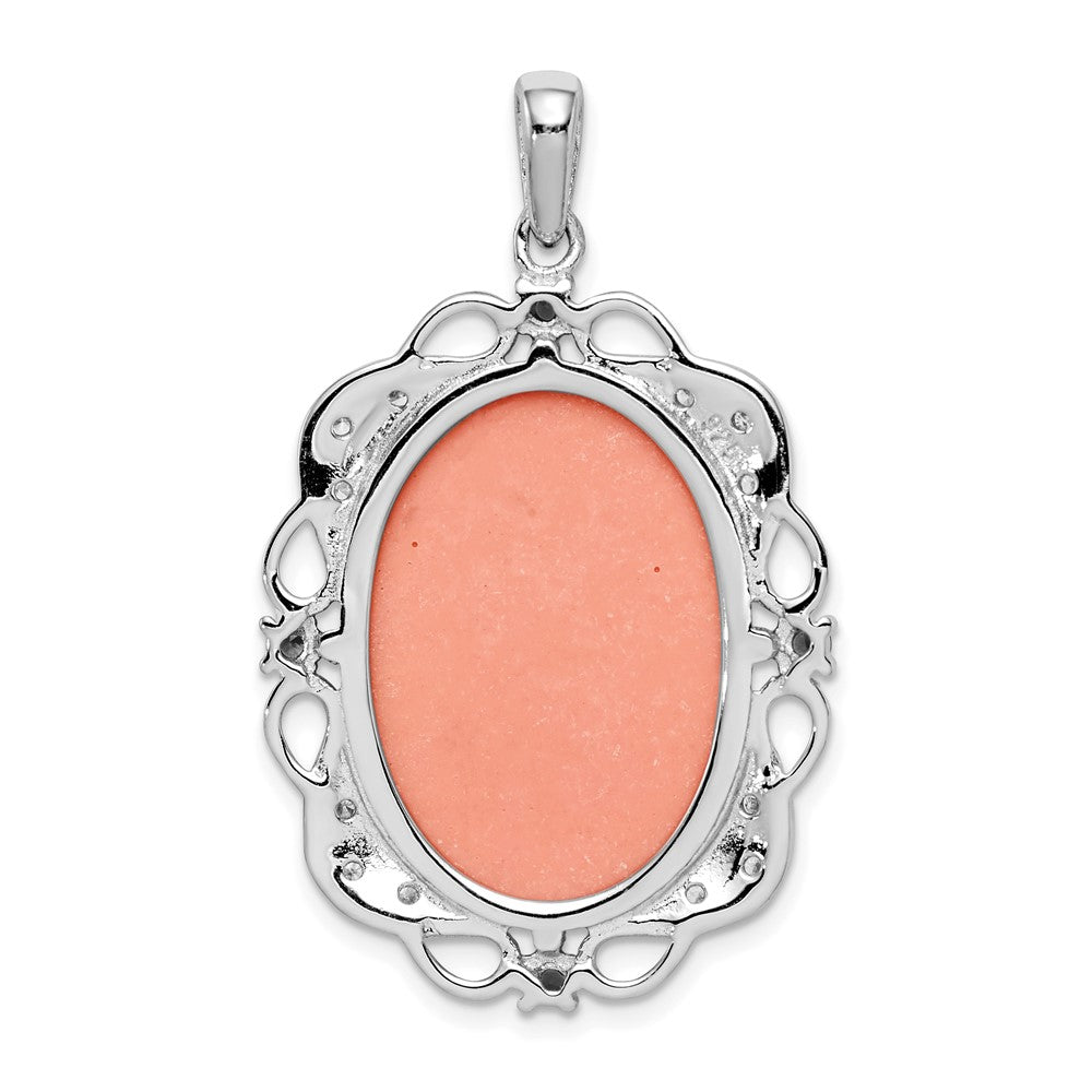 Sterling Silver RH-plated Green Glass Clear CZ Plastic Pink Cameo Pendant