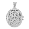 Sterling Silver Rhodium-plated CZ Fancy Filigree Oval 22mm Locket