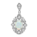 Sterling Silver Rhodium-plated Created Opal and CZ Pendant