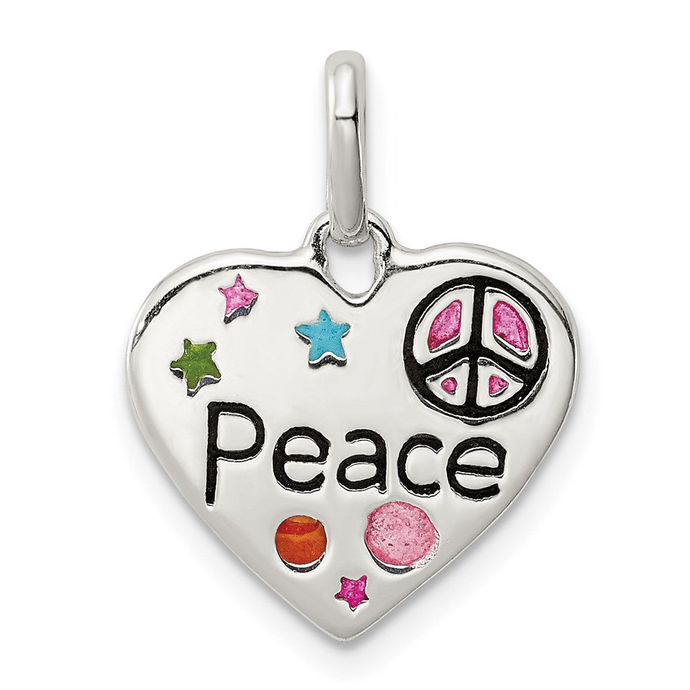 Sterling Silver Multi-color Enameled Heart Peace Charm