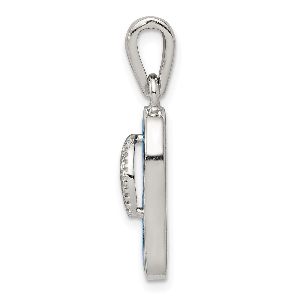 Sterling Silver Rhodium-plated Created Blue Inlay Opal Sandal Pendant