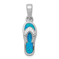 Sterling Silver Rhodium-plated Created Blue Inlay Opal Sandal Pendant