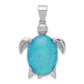 Sterling Silver Rhodium-plated Created Opal Inlay Sea Turtle Pendant