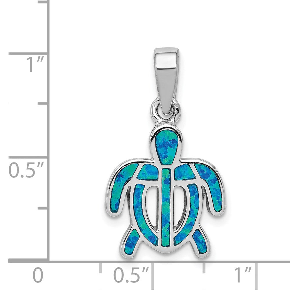 Sterling Silver Rhodium-plated Created Blue Opal Inlay Tortoise Pendant