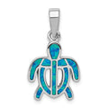 Sterling Silver Rhodium-plated Created Blue Opal Inlay Tortoise Pendant