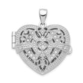 Sterling Silver Rhodium-plated CZ Fancy Design Heart 22mm Locket Pendant