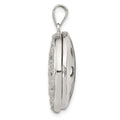 Sterling Silver Rhodium-plated CZ Flower Design 22mm Locket Pendant