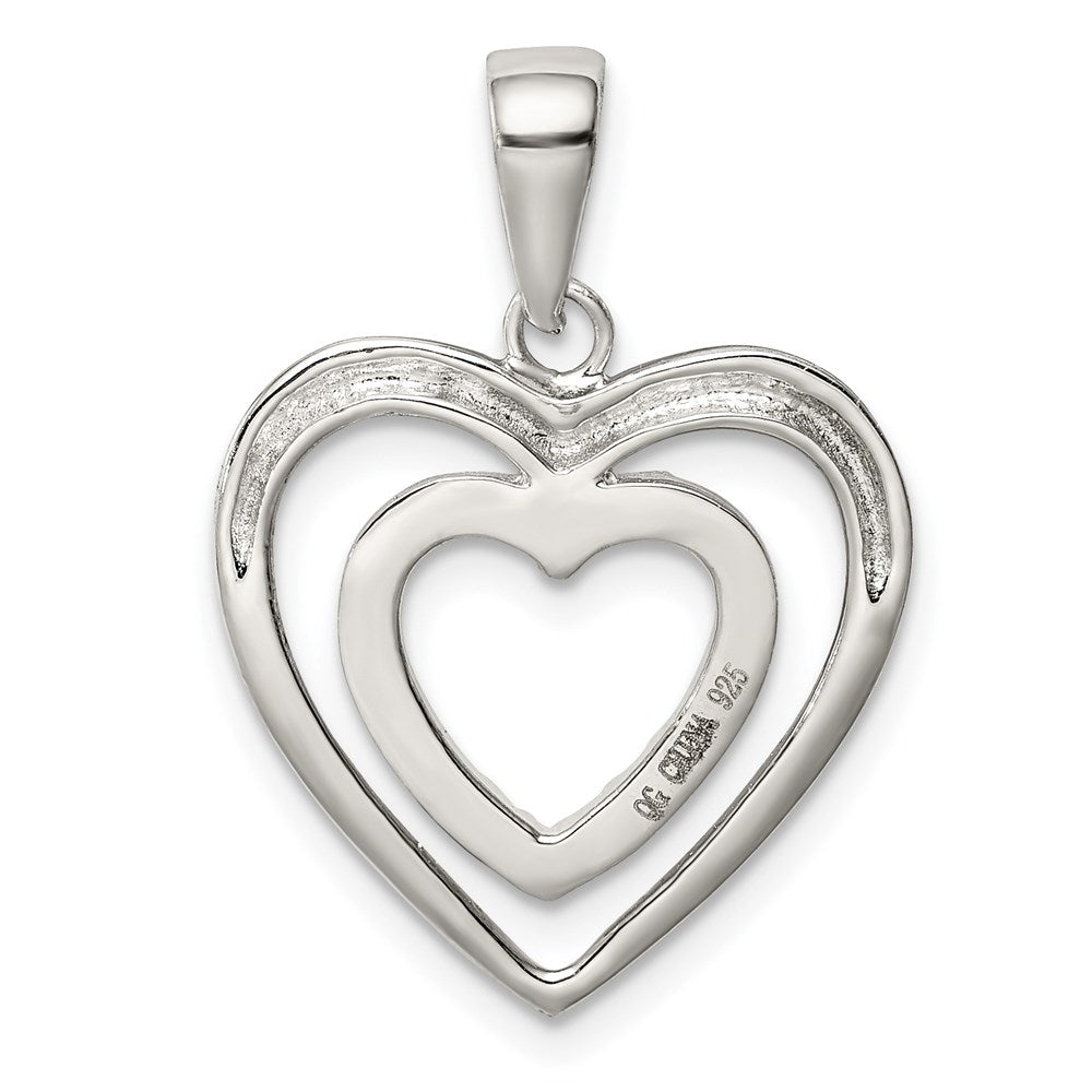 Sterling Silver Rhodium-plated Polished CZ Double Heart Pendant