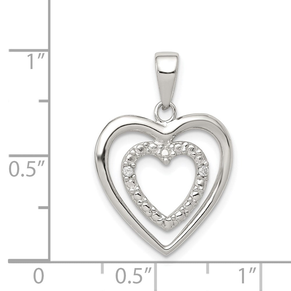 Sterling Silver Rhodium-plated Polished CZ Double Heart Pendant