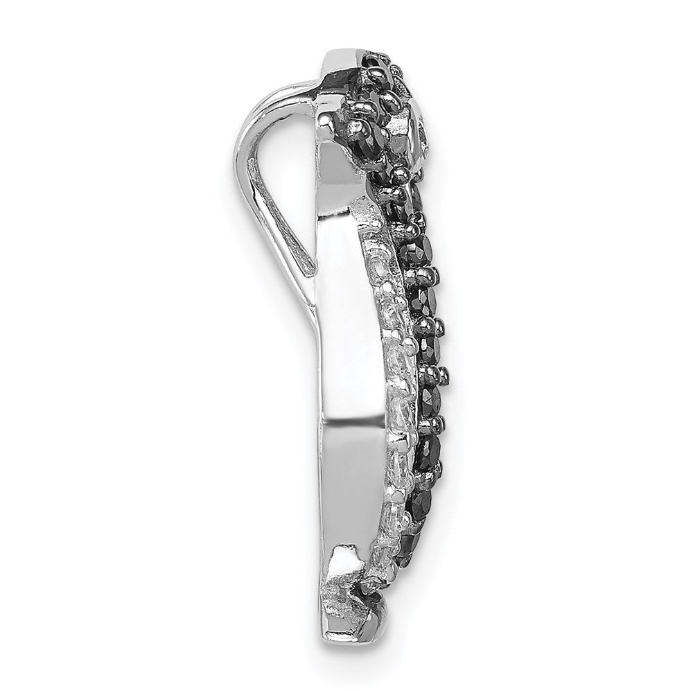Sterling Silver Rhodium-plated Black & White CZ Penguin Chain Slide
