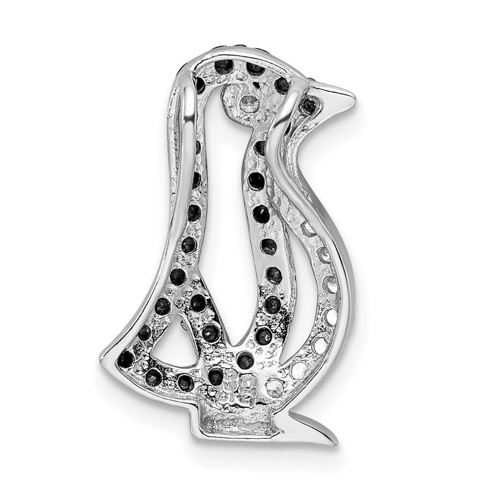 Sterling Silver Rhodium-plated Black & White CZ Penguin Chain Slide