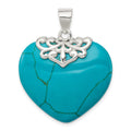 Sterling Silver Rhodium-plated Turquoise Heart Stone Pendant
