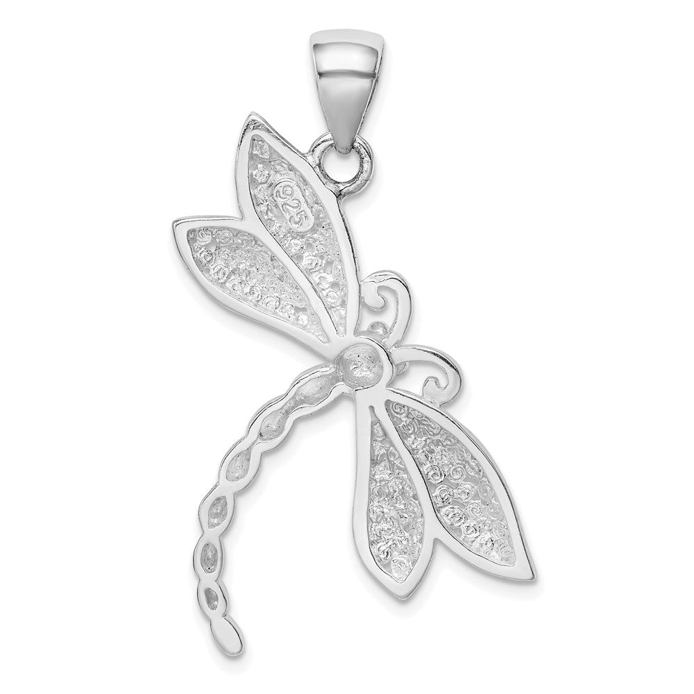 Sterling Silver Rhodium-plated Polished/Textured Dragonfly Pendant