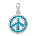 Sterling Silver Rhodium-plated Blue Inlay Created Opal Peace Sign Pendant