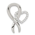 Sterling Silver Rhodium-plated CZ Heart/Breast Cancer Ribbon Chain Slide