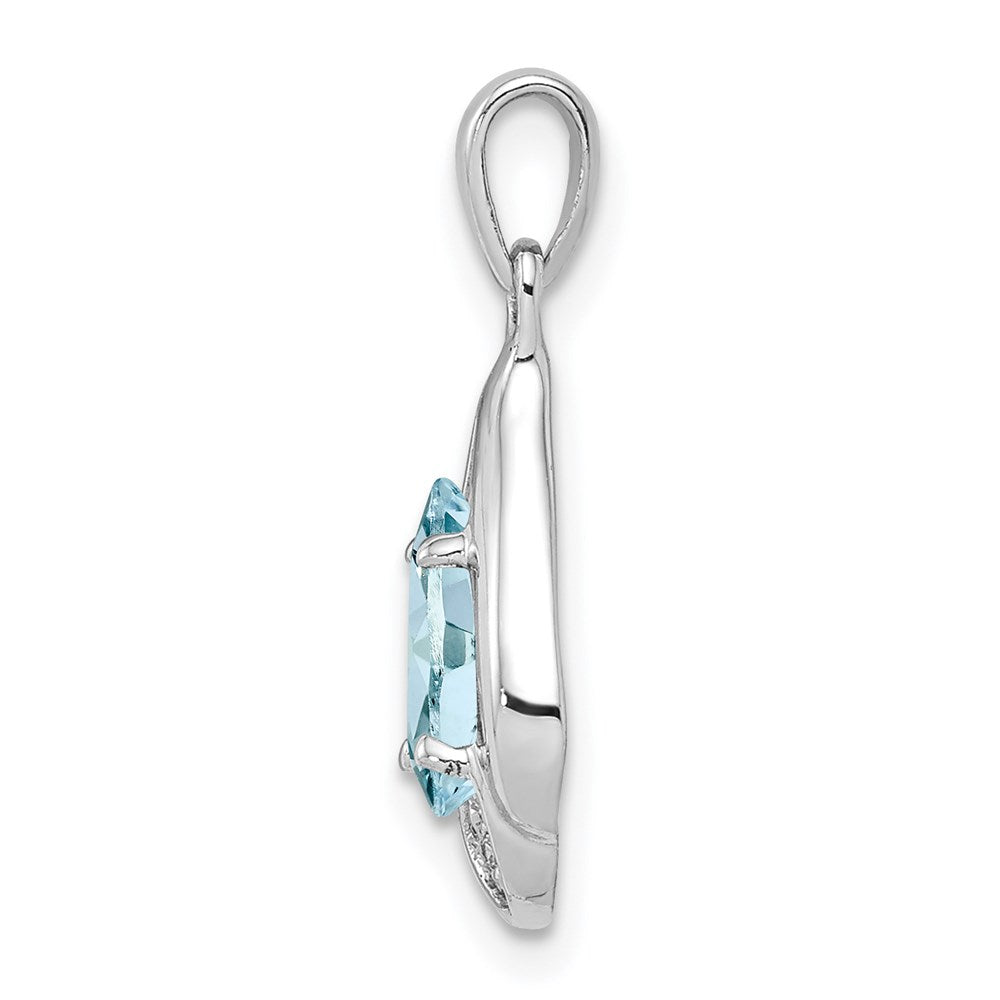 Sterling Silver Rhodium-plated Diamond and Aquamarine Pendant