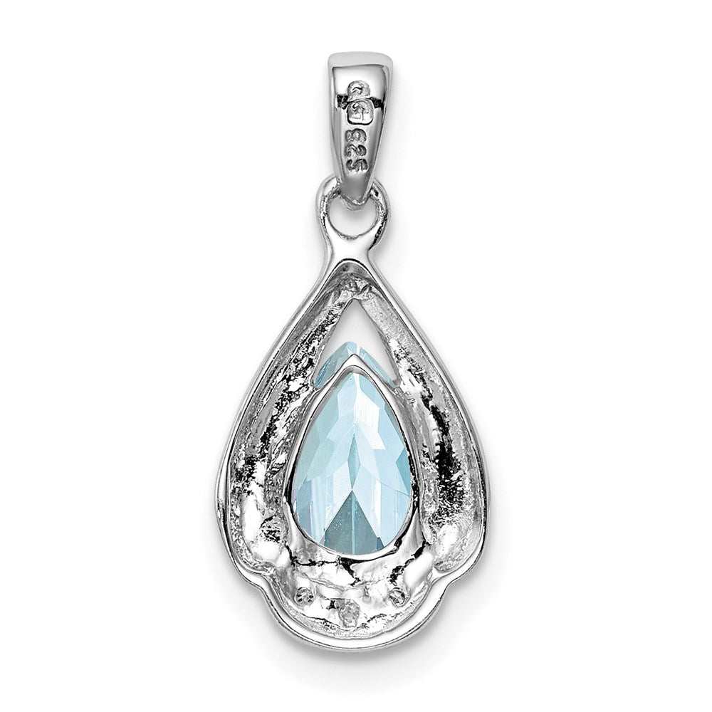 Sterling Silver Rhodium-plated Diamond and Aquamarine Pendant