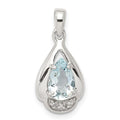 Sterling Silver Rhodium-plated Diamond and Aquamarine Pendant