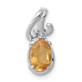Sterling Silver Rhodium Plated Diamond & Citrine Oval Pendant