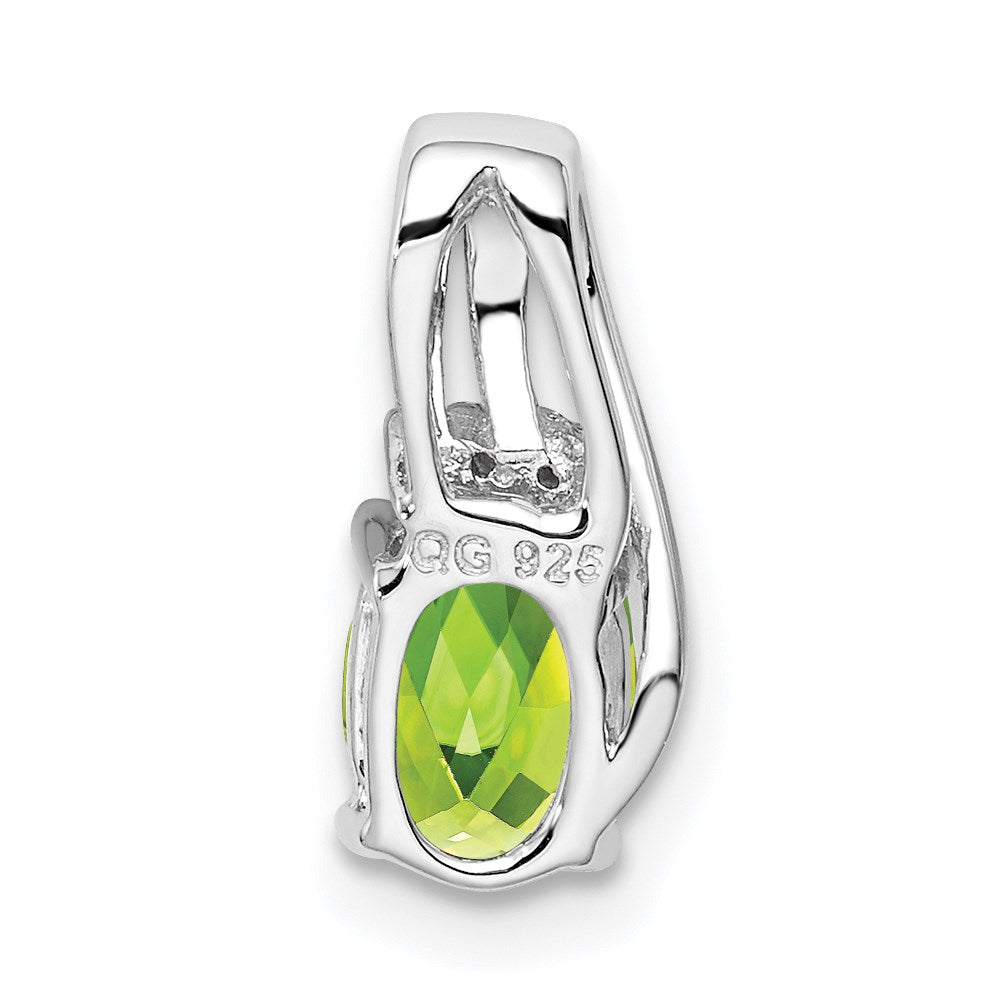 Sterling Silver Rhodium Plated Diamond and Peridot Oval Pendant
