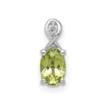 Sterling Silver Rhodium Plated Diamond and Peridot Oval Pendant