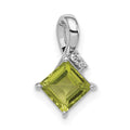 Sterling Silver Rhodium Plated Diamond and Peridot Square Pendant
