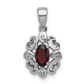Sterling Silver Rhodium Plated Diamond & Garnet Oval Pendant