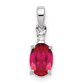 Sterling Silver Rhodium Plated Diamond & Ruby Oval Pendant