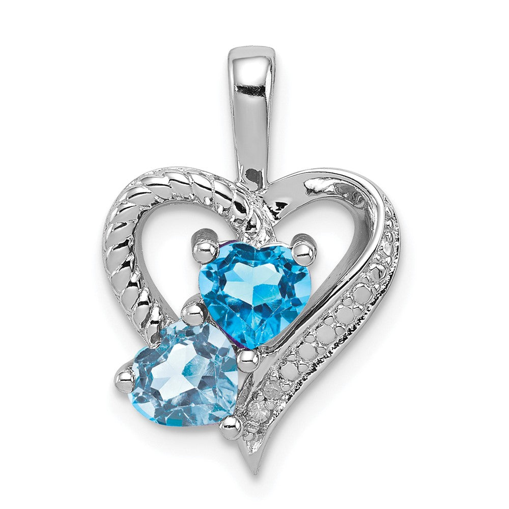 Sterling Silver Rhodium-plated Blue Topaz Diamond Pendant