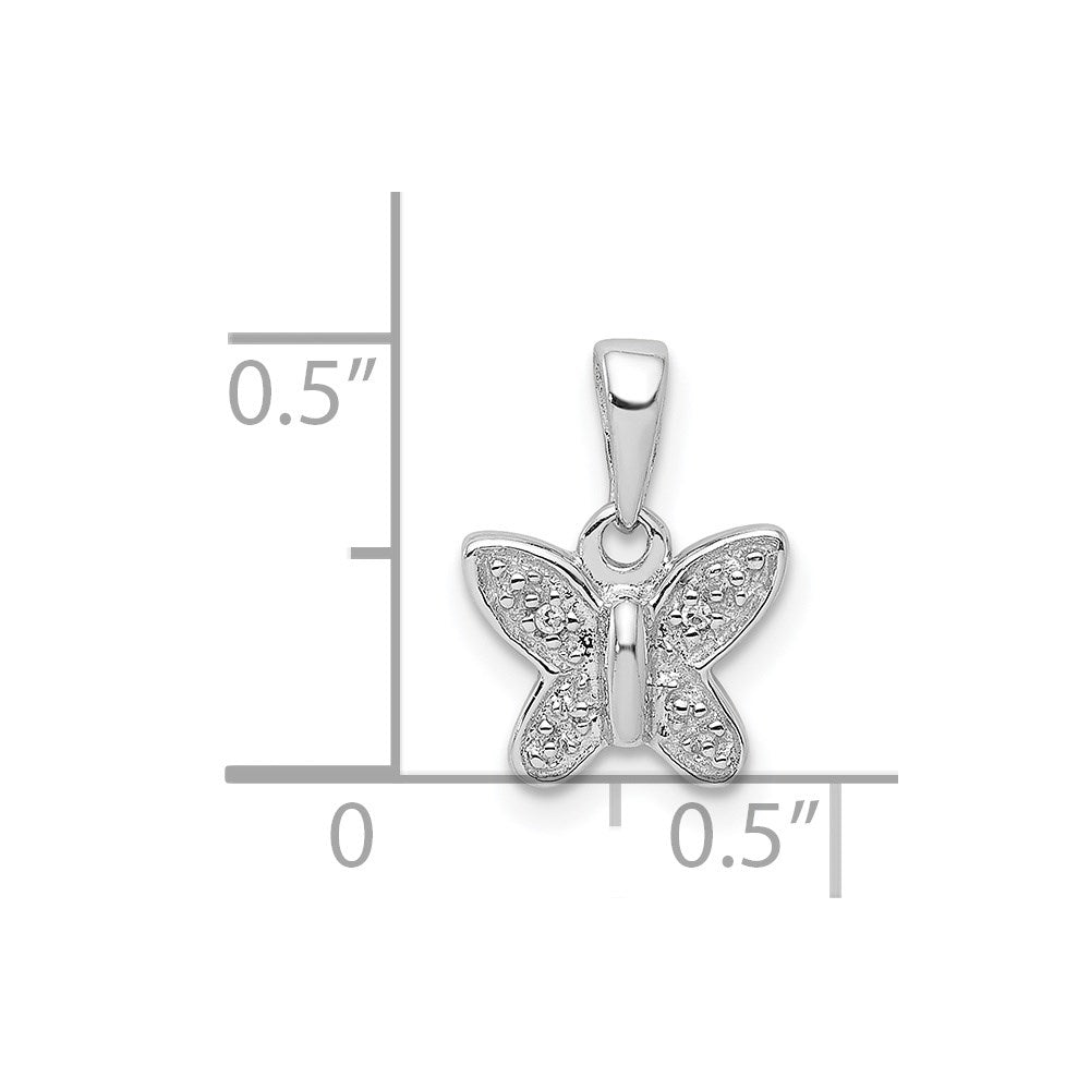 Sterling Silver Rhodium-plated Diamond Butterfly Pendant