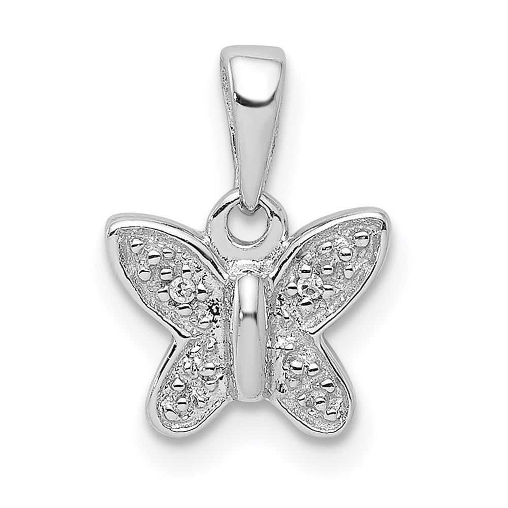 Sterling Silver Rhodium-plated Diamond Butterfly Pendant