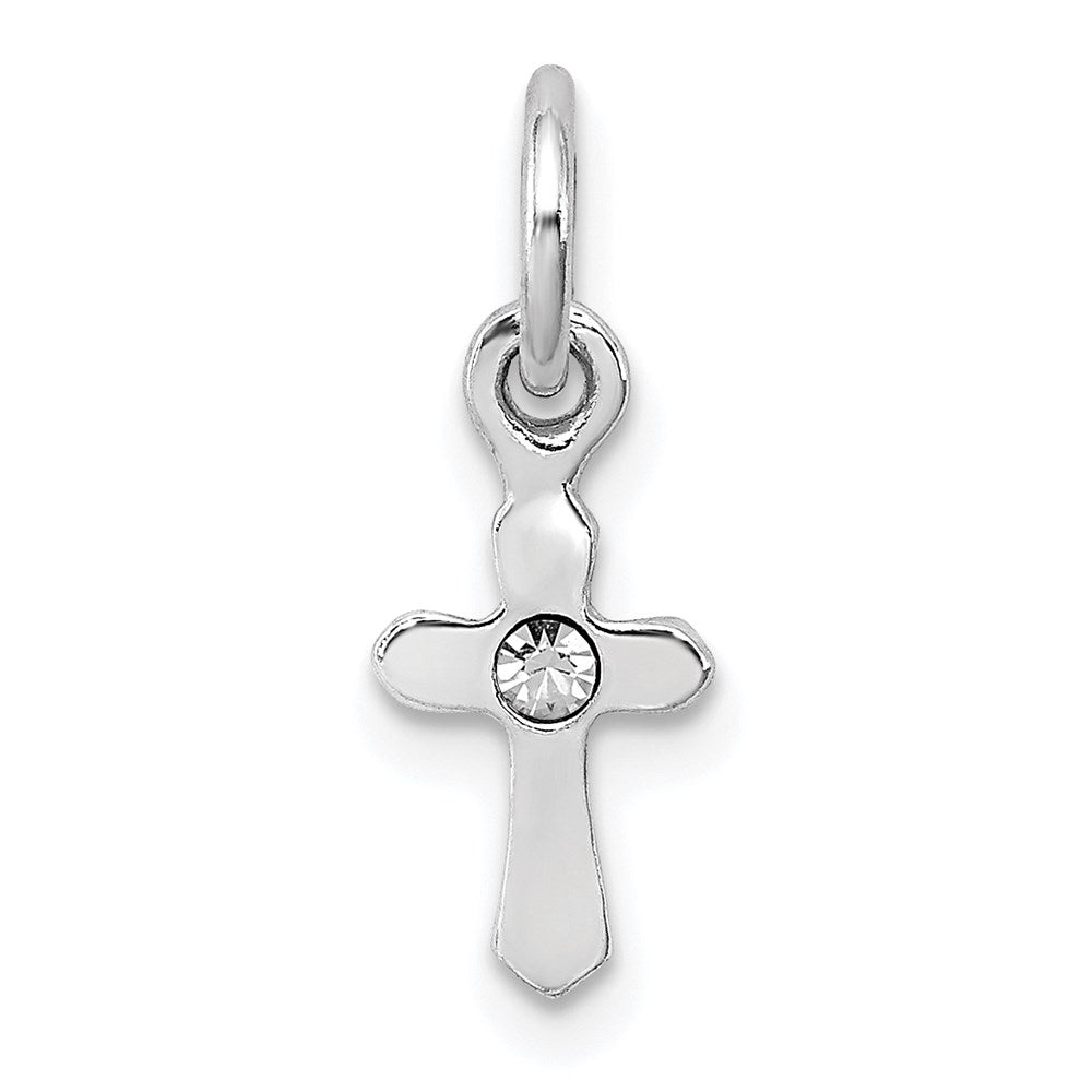 Sterling Silver RH-pltd Apr Clear Preciosca Crystal Cross Pendant