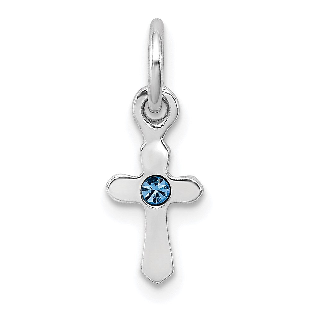 Sterling Silver RH-pltd Dec Blue Preciosca Crystal Cross Pendant